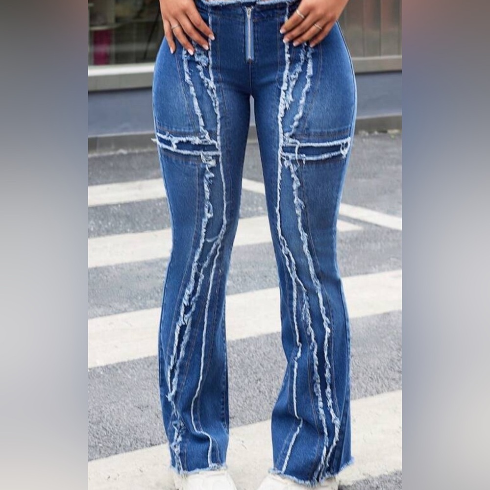 Women's Fringed Patchwork Flared Jeans